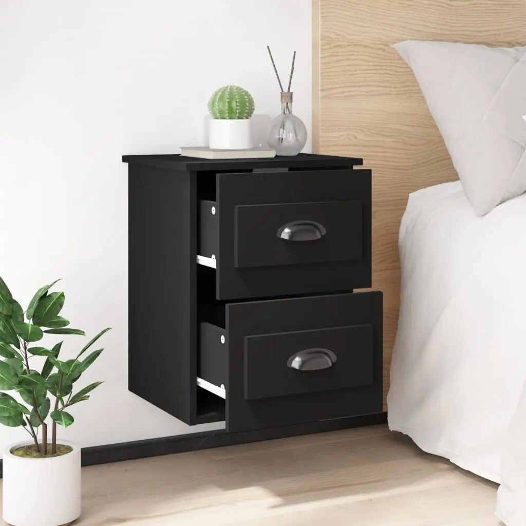 Wall-mounted Bedside Cabinet Black 41.5x36x53cm Engineered Wood Floating Storage Unit Drawers