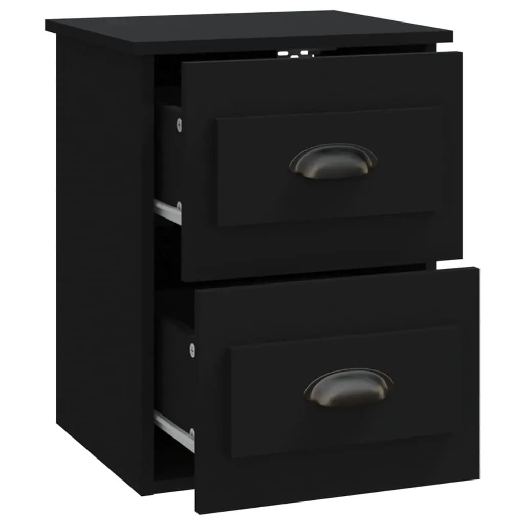 Wall-mounted Bedside Cabinet Black 41.5x36x53cm Engineered Wood Floating Storage Unit Drawers