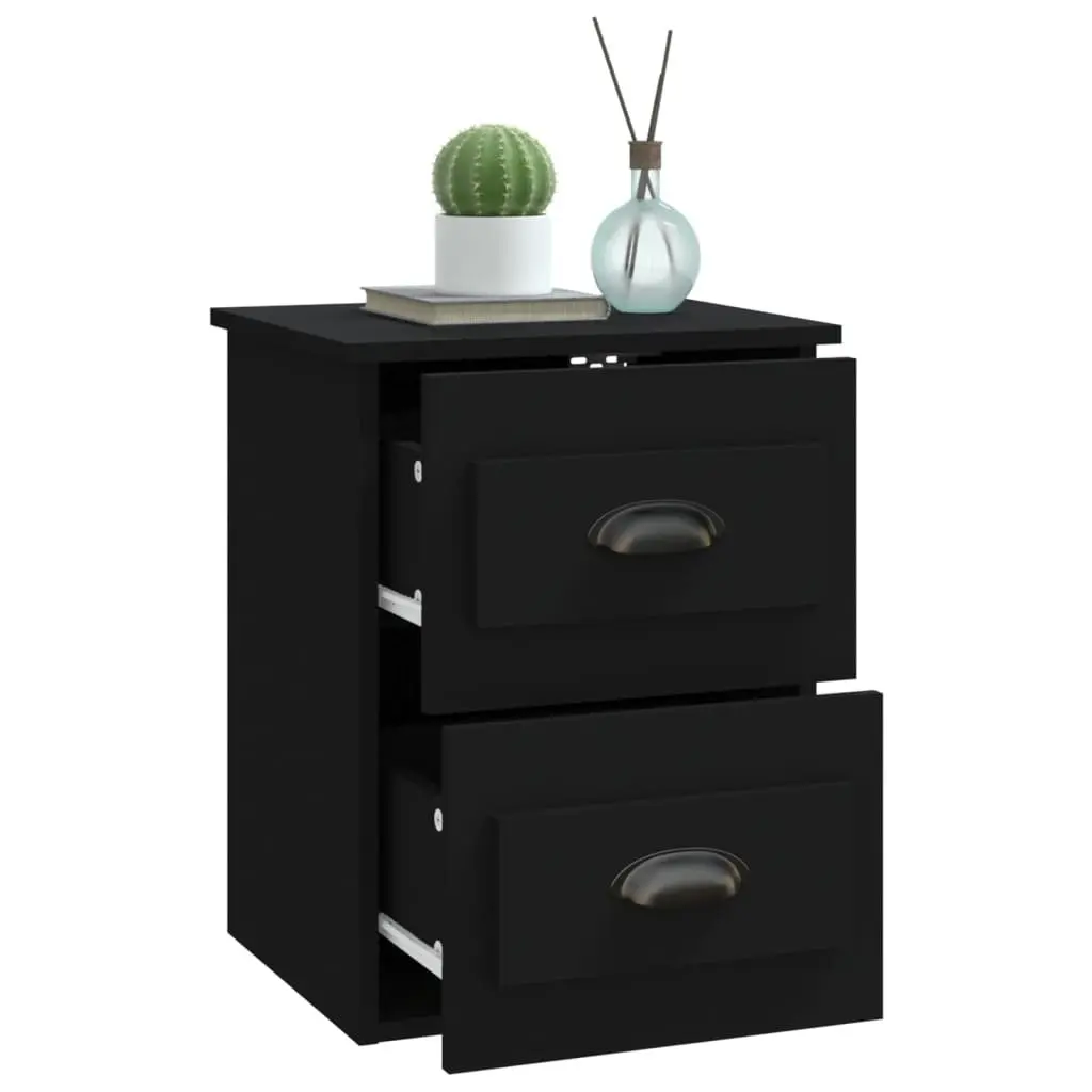 Wall-mounted Bedside Cabinet Black 41.5x36x53cm Engineered Wood Floating Storage Unit Drawers