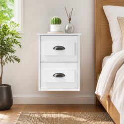 Floating White Bedside Cabinet with 2 Drawers