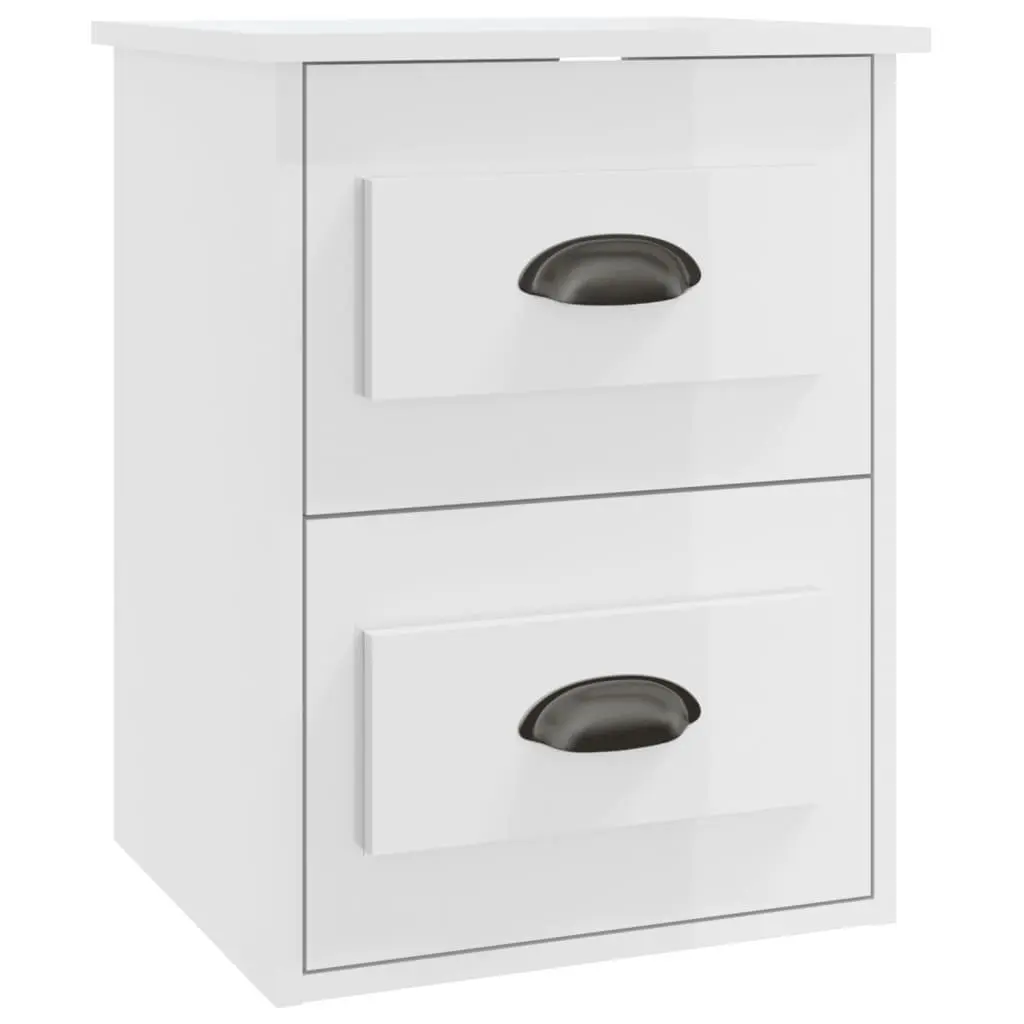 Wall-mounted Bedside Cabinet White Floating Bedside Table 2 Drawer Engineered Wood