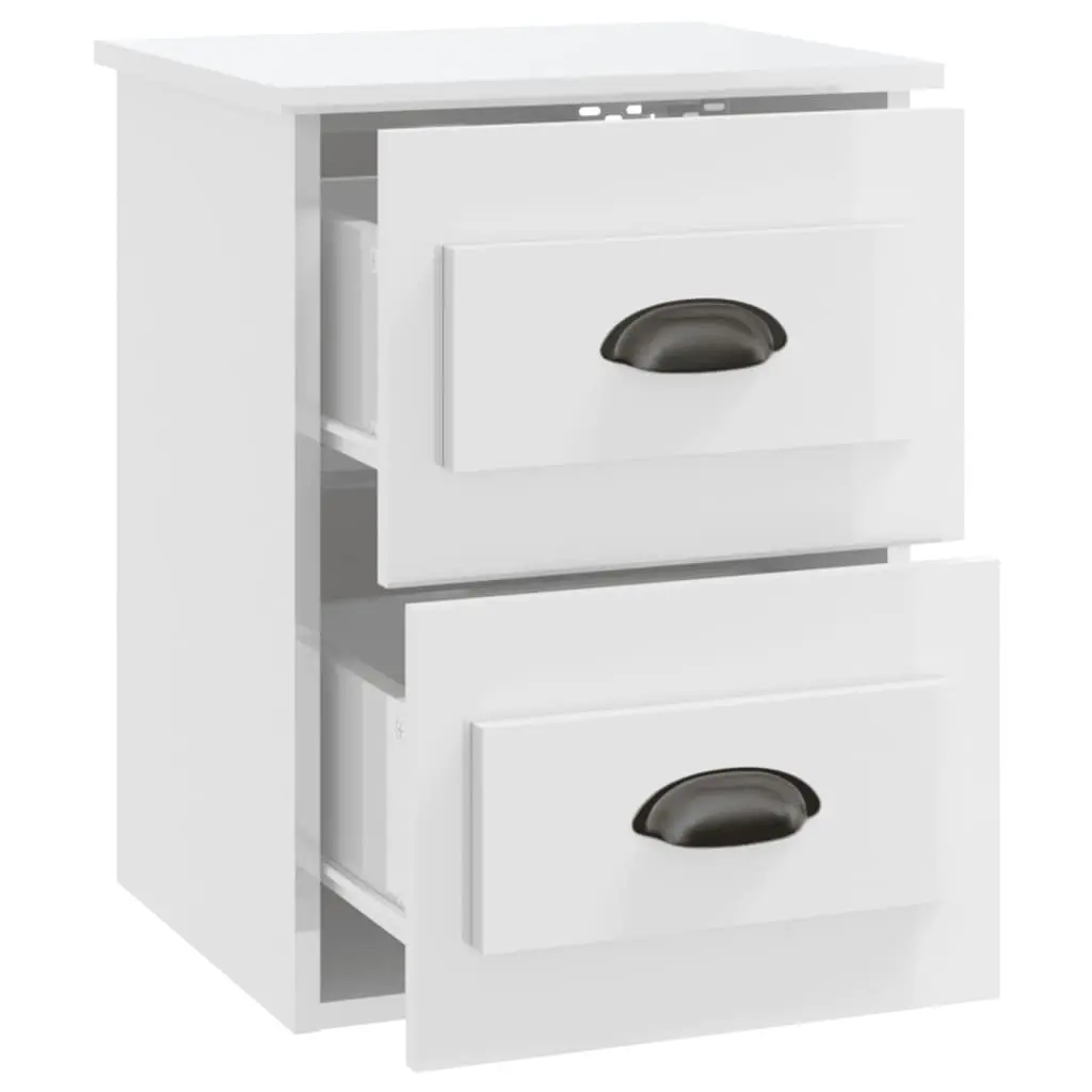 Wall-mounted Bedside Cabinet White Floating Bedside Table 2 Drawer Engineered Wood