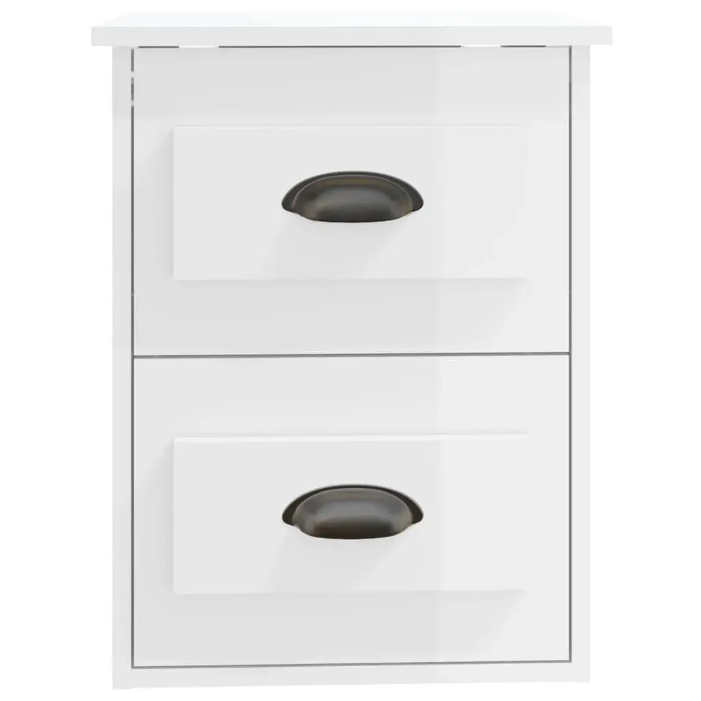 Wall-mounted Bedside Cabinet White Floating Bedside Table 2 Drawer Engineered Wood