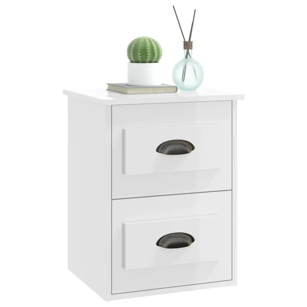Wall-mounted Bedside Cabinet White Floating Bedside Table 2 Drawer Engineered Wood