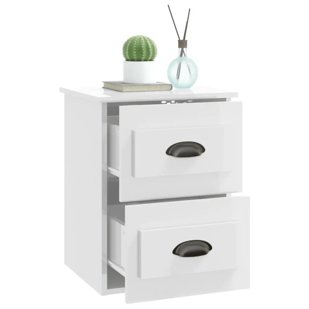 Wall-mounted Bedside Cabinet White Floating Bedside Table 2 Drawer Engineered Wood