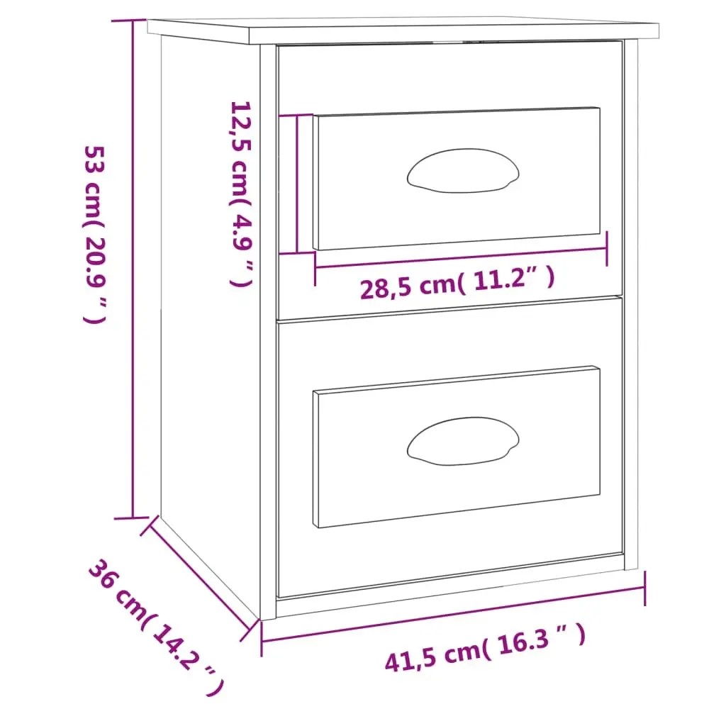 Wall-mounted Bedside Cabinet White Floating Bedside Table 2 Drawer Engineered Wood