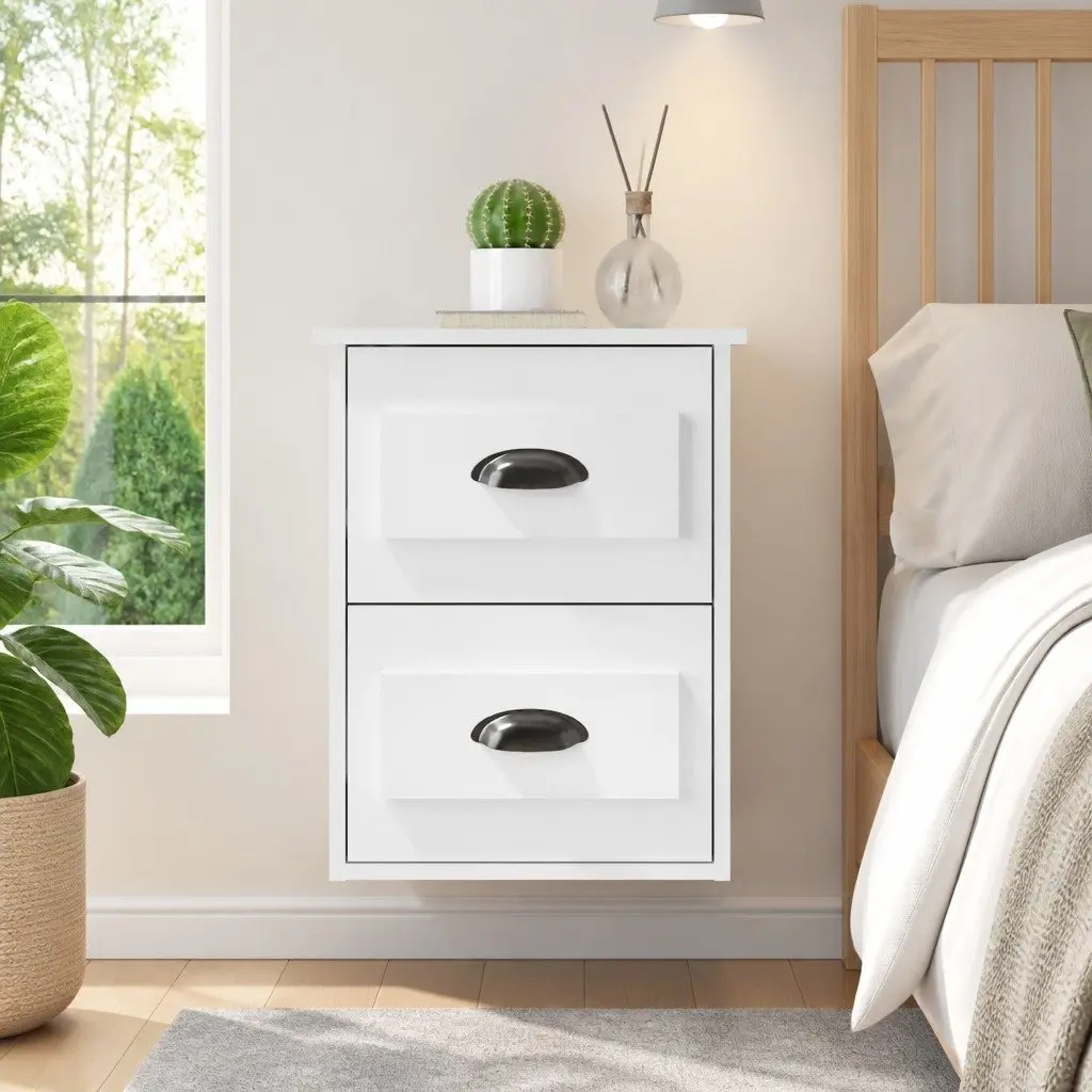 Wall-Mounted Bedside Cabinet with 2 Drawers