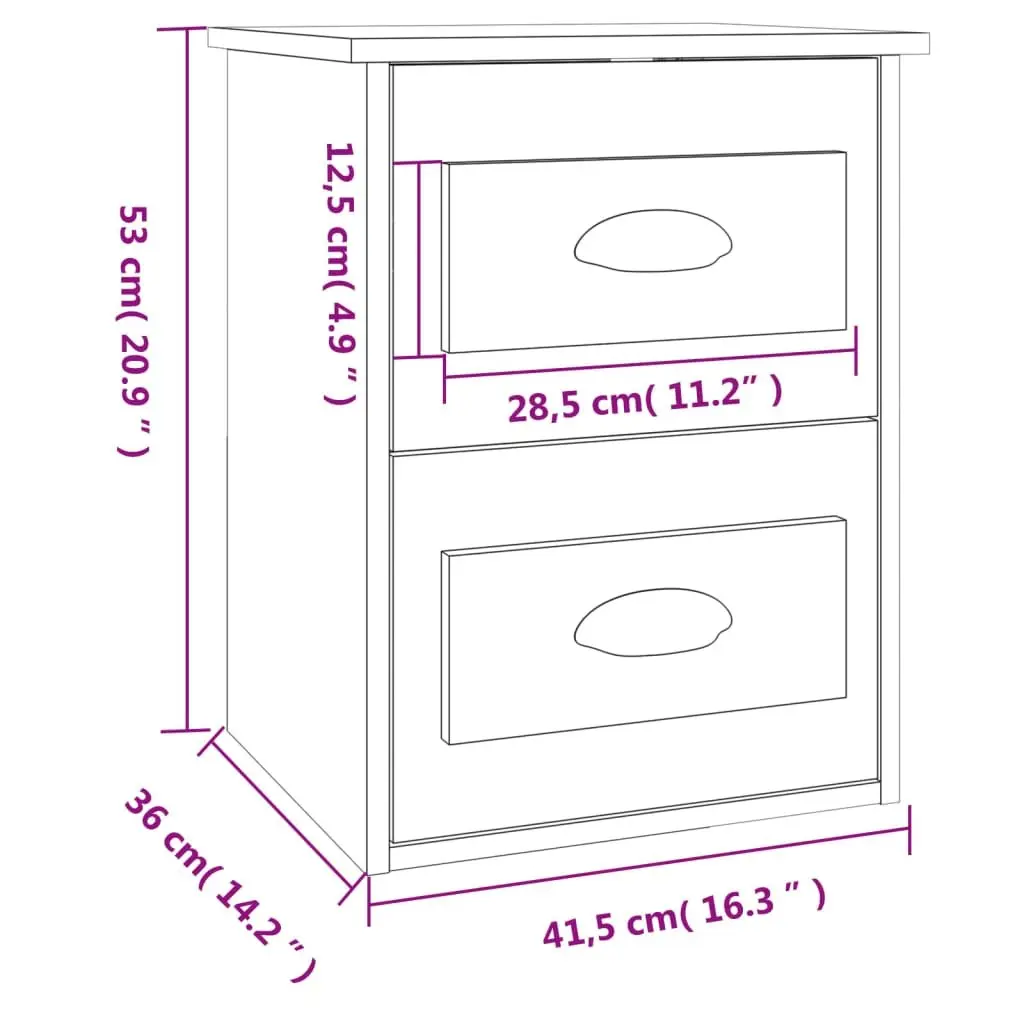 Wall-Mounted Bedside Cabinet with 2 Drawers
