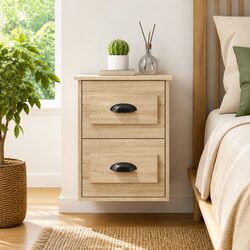 Elegant Wall-Mounted Bedside Cabinet with 2 Drawers