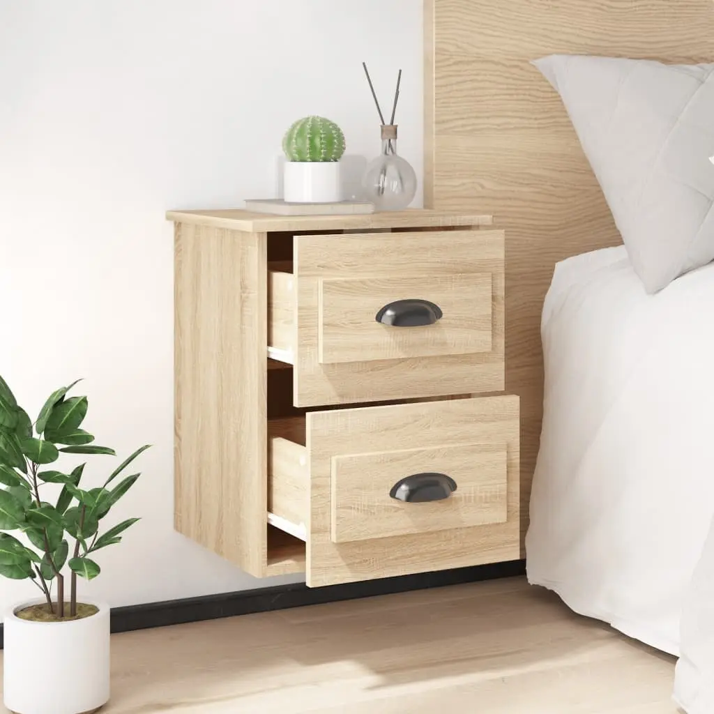 Wall-mounted Bedside Cabinet Brown Floating Storage Unit 2 Drawers Engineered Wood