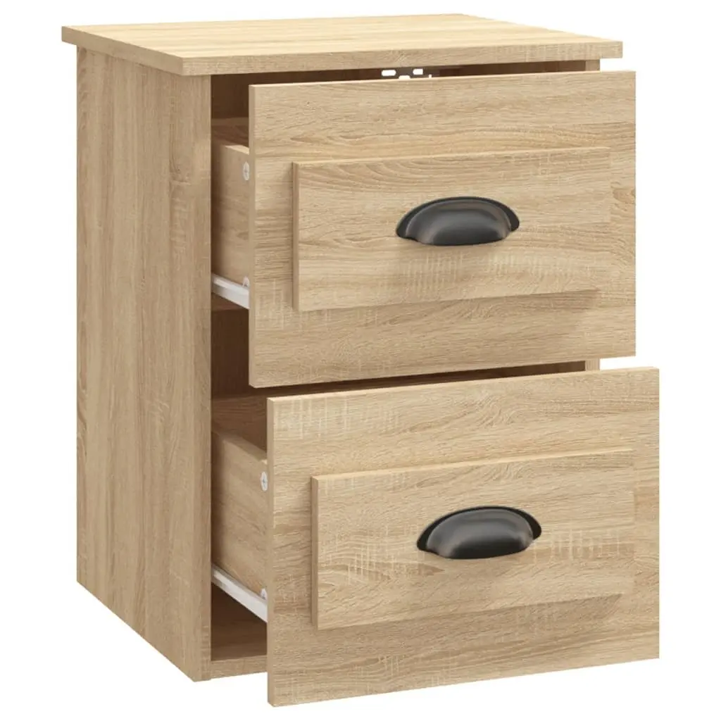 Wall-mounted Bedside Cabinet Brown Floating Storage Unit 2 Drawers Engineered Wood