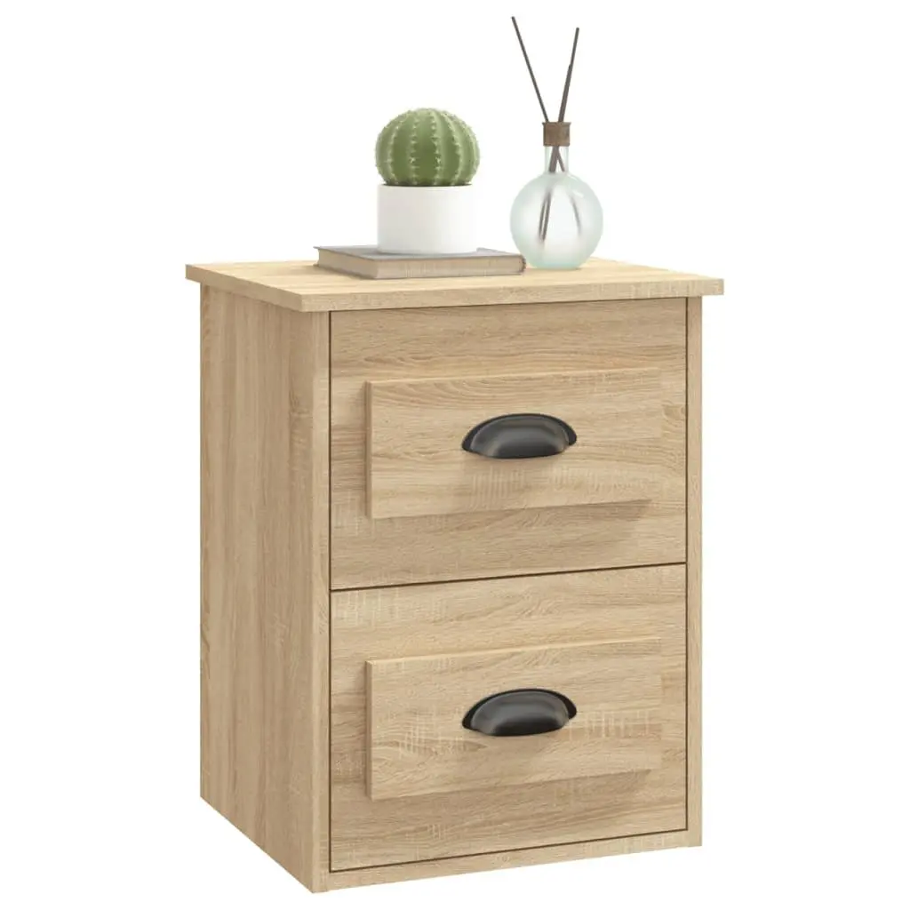 Wall-mounted Bedside Cabinet Brown Floating Storage Unit 2 Drawers Engineered Wood