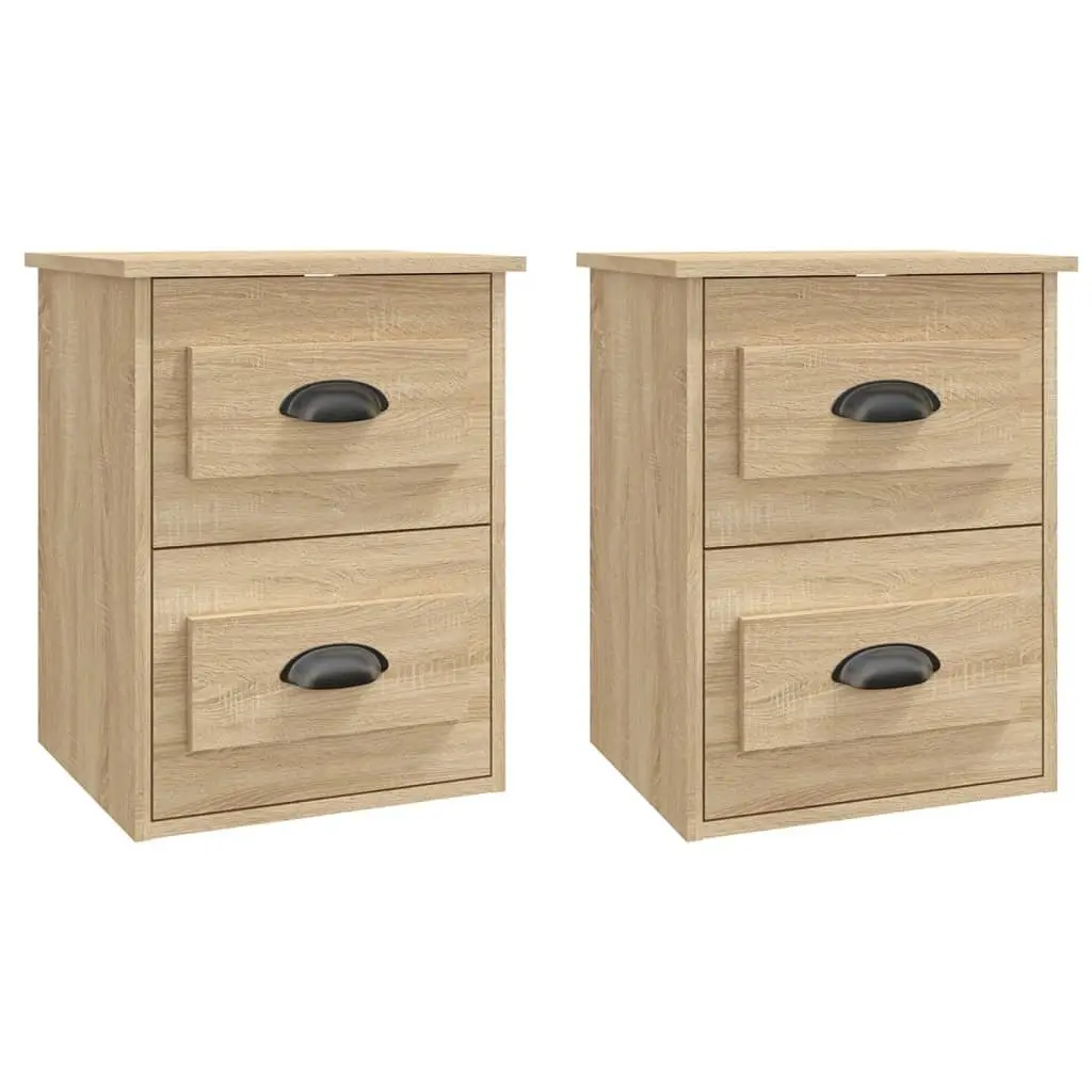 Wall-mounted Bedside Cabinet Sonoma Oak 2 Drawers Engineered Wood Floating Storage Unit