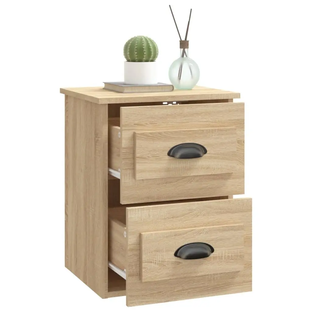 Wall-mounted Bedside Cabinet Sonoma Oak 2 Drawers Engineered Wood Floating Storage Unit
