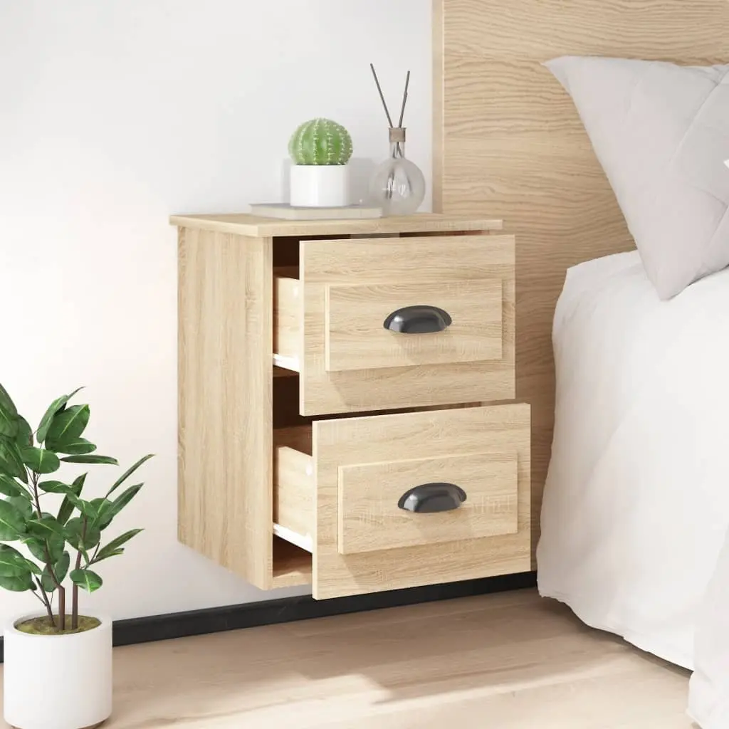 Wall-mounted Bedside Cabinet Sonoma Oak 2 Drawers Engineered Wood Floating Storage Unit