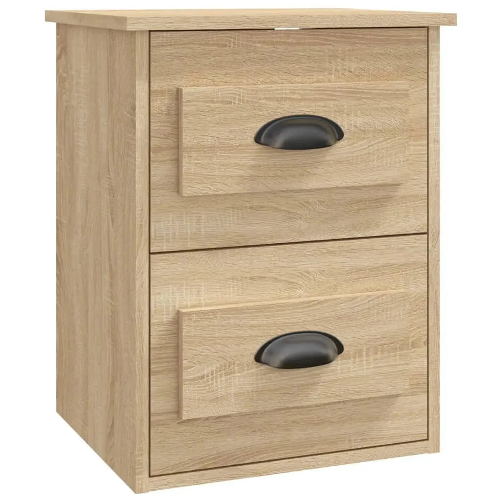 Wall-mounted Bedside Cabinet Sonoma Oak 2 Drawers Engineered Wood Floating Storage Unit