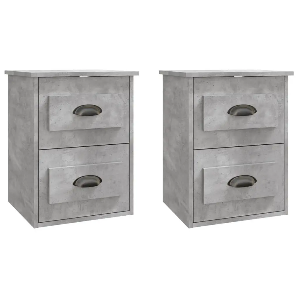 Wall Mounted Bedside Cabinet Grey 2 Drawers Engineered Wood