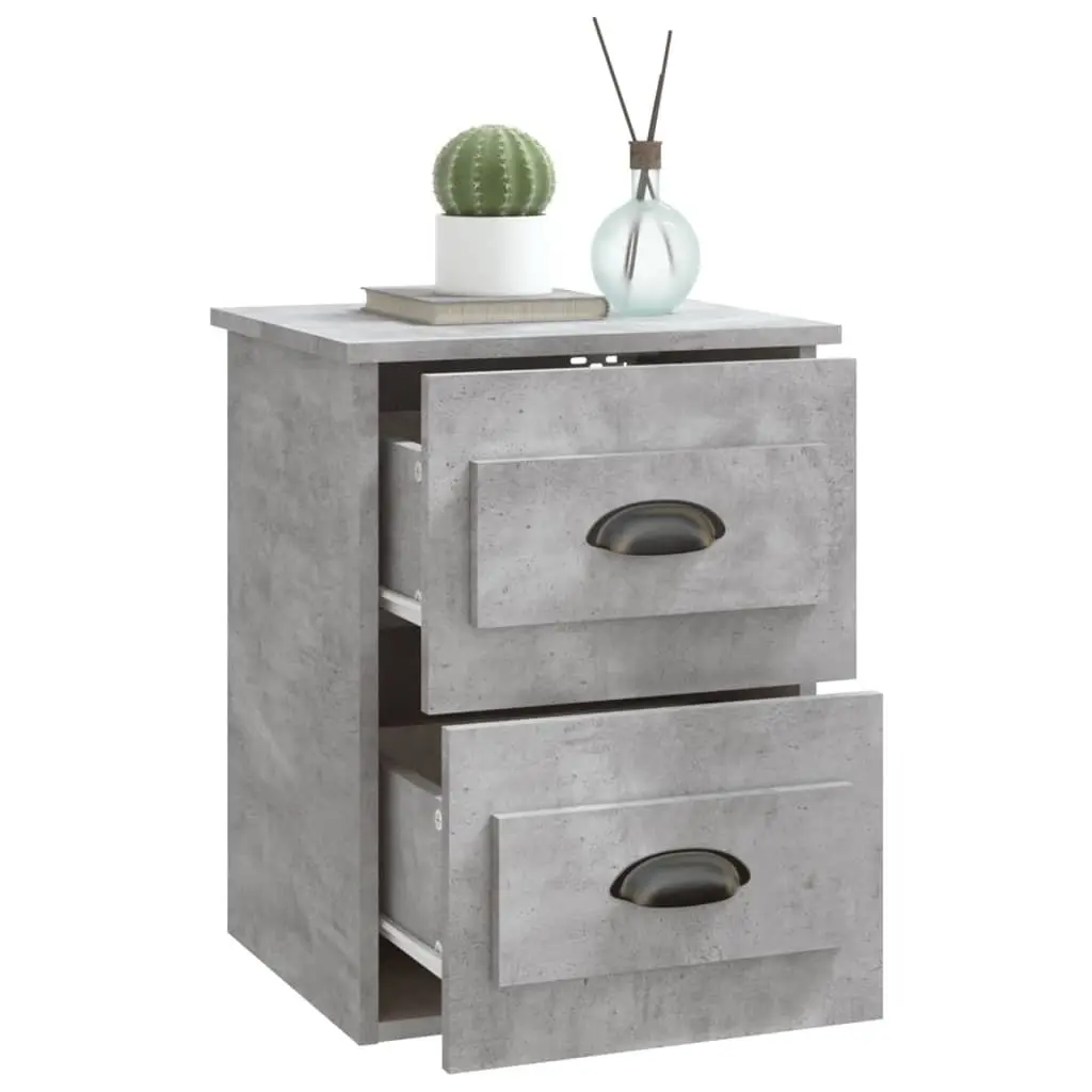 Wall Mounted Bedside Cabinet Grey 2 Drawers Engineered Wood