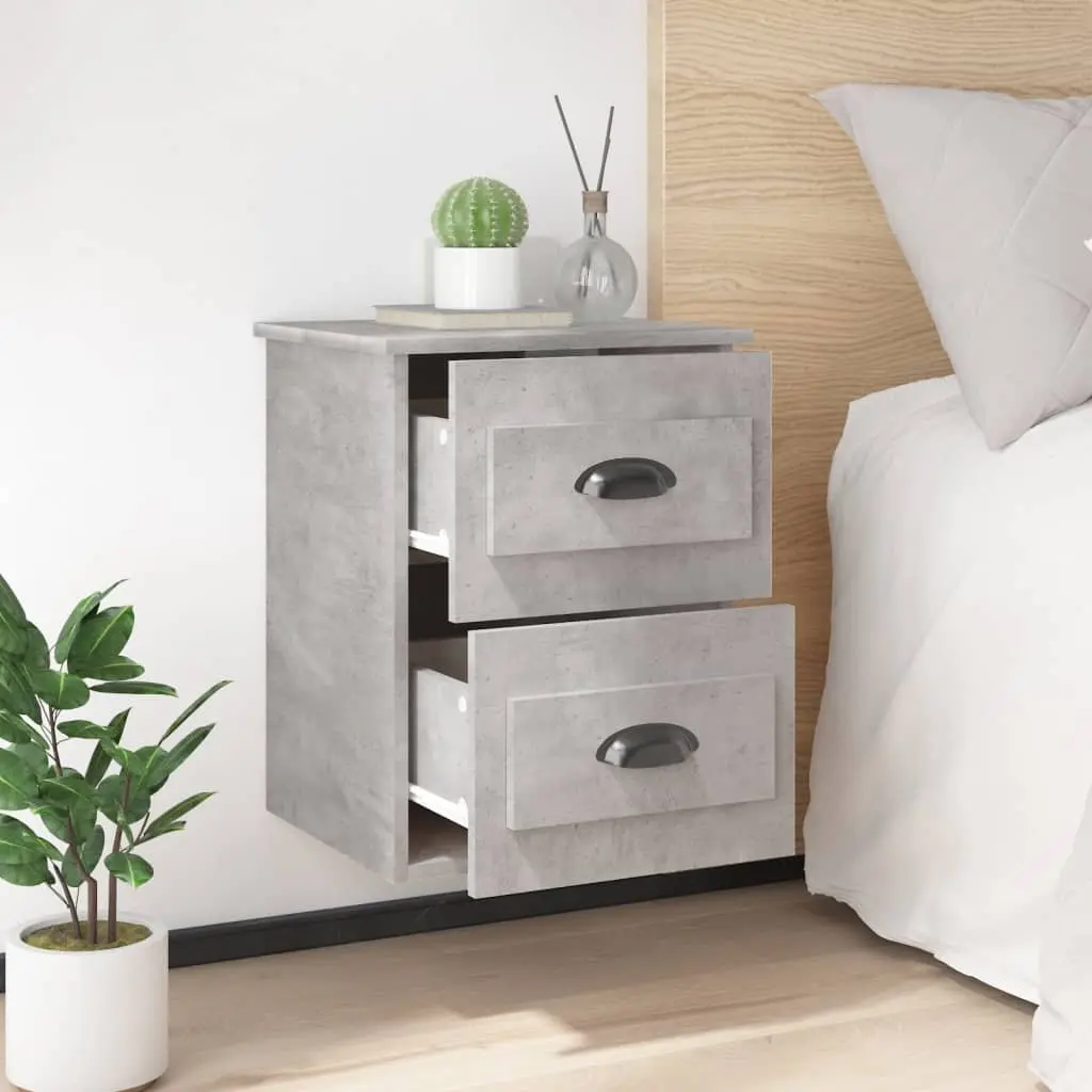 Wall Mounted Bedside Cabinet Grey 2 Drawers Engineered Wood