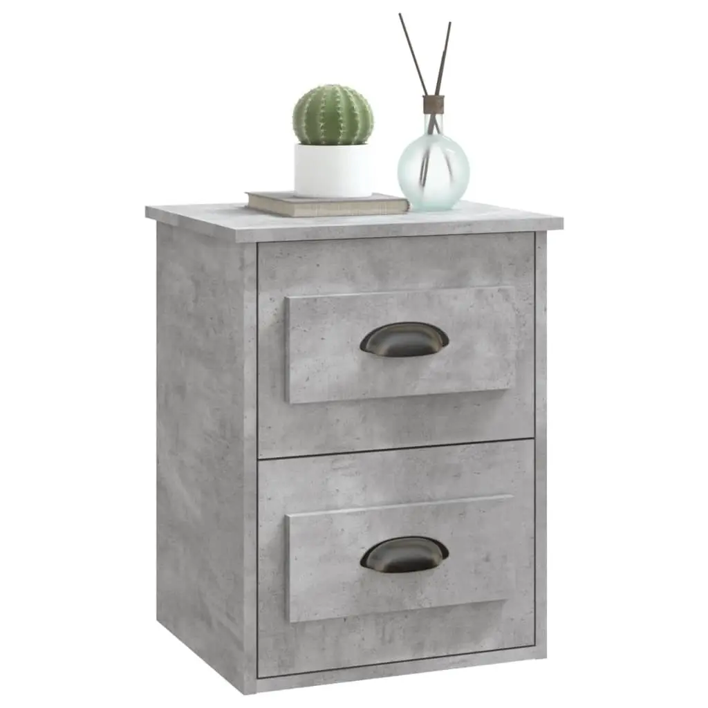 Wall Mounted Bedside Cabinet Grey 2 Drawers Engineered Wood