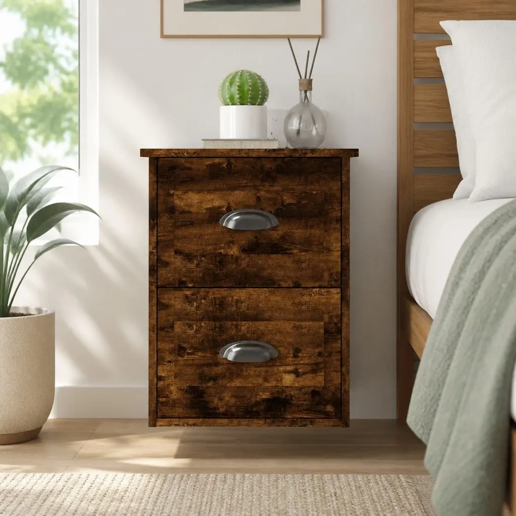 Wall-mounted Bedside Cabinets 2 pcs Brown Floating Storage Drawers 41.5x36x53cm