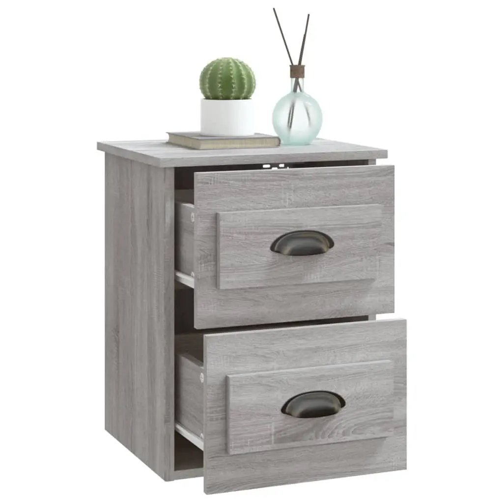 Wall-Mounted Bedside Cabinet Grey Sonoma 2 Drawers Engineered Wood Floating Storage Unit
