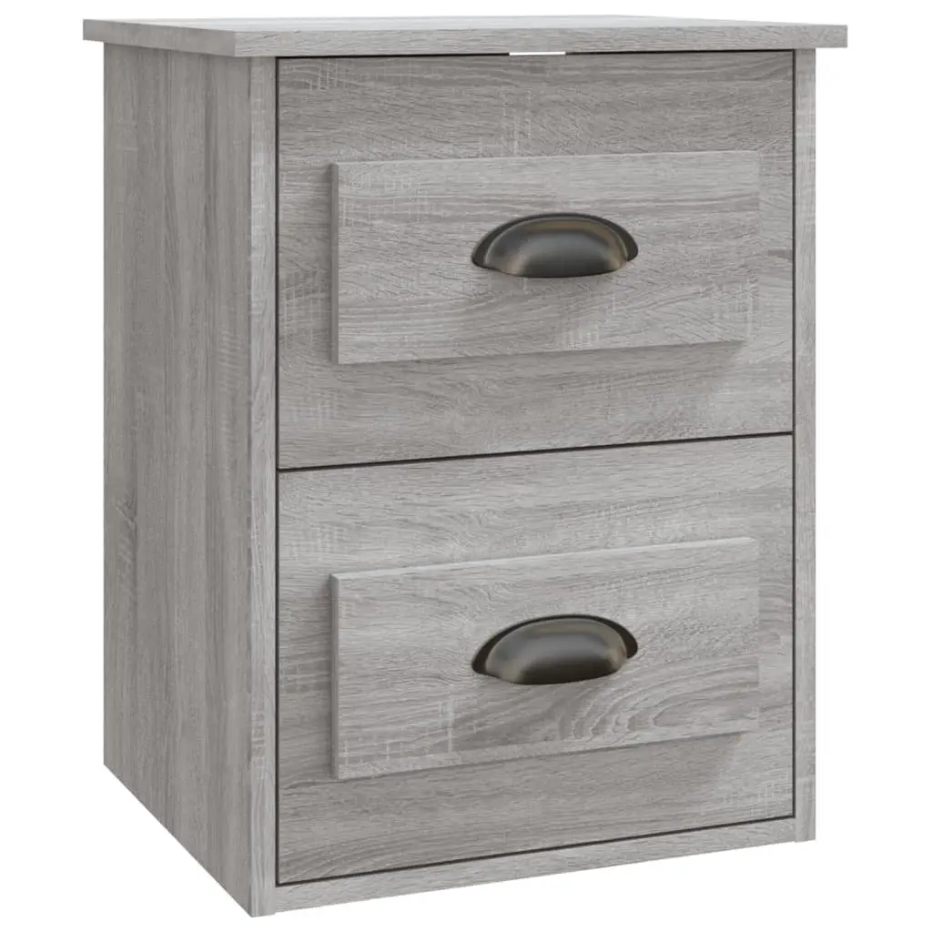 Wall-Mounted Bedside Cabinet Grey Sonoma 2 Drawers Engineered Wood Floating Storage Unit