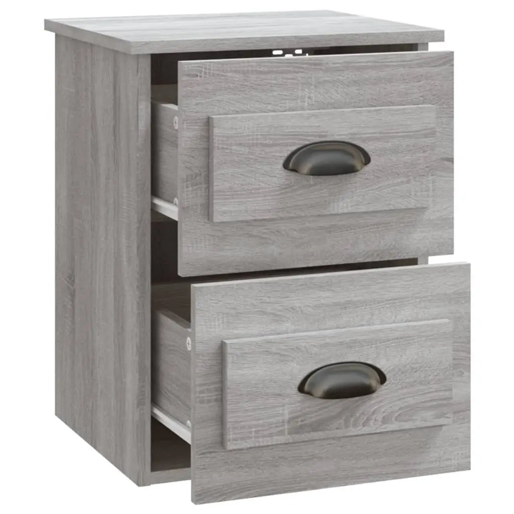 Wall-Mounted Bedside Cabinet Grey Sonoma 2 Drawers Engineered Wood Floating Storage Unit