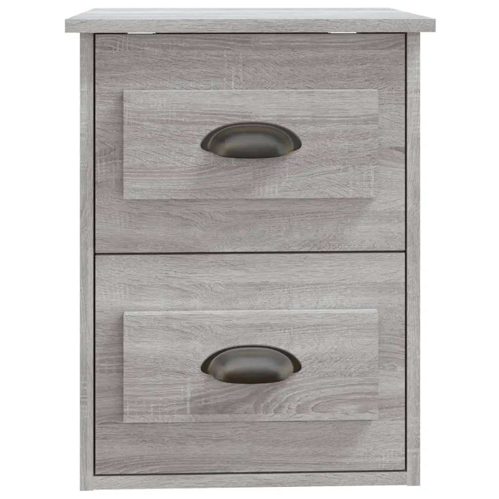 Wall-Mounted Bedside Cabinet Grey Sonoma 2 Drawers Engineered Wood Floating Storage Unit