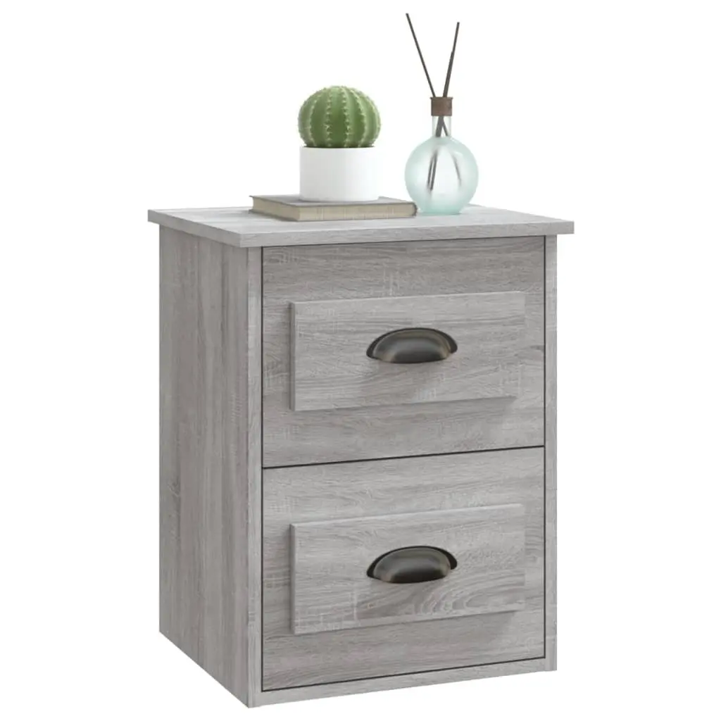 Wall-Mounted Bedside Cabinet Grey Sonoma 2 Drawers Engineered Wood Floating Storage Unit