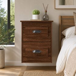 Wall-mounted Bedside Cabinet with 2 Drawers in Brown Oak