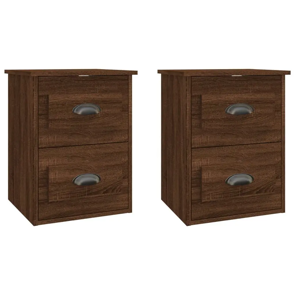 Wall-mounted Bedside Cabinet Brown Oak 41.5x36x53cm Engineered Wood 2 Drawer Floating Storage