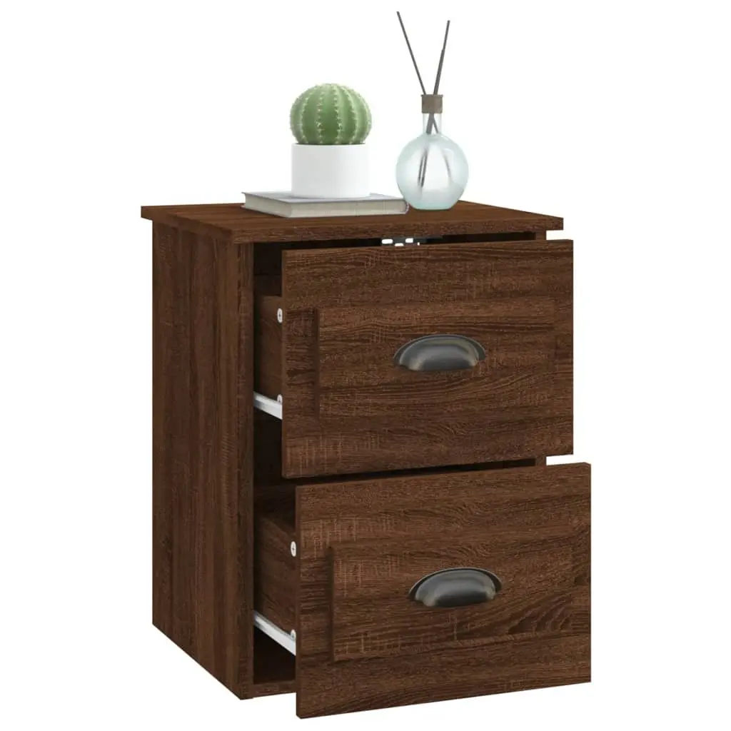 Wall-mounted Bedside Cabinet Brown Oak 41.5x36x53cm Engineered Wood 2 Drawer Floating Storage