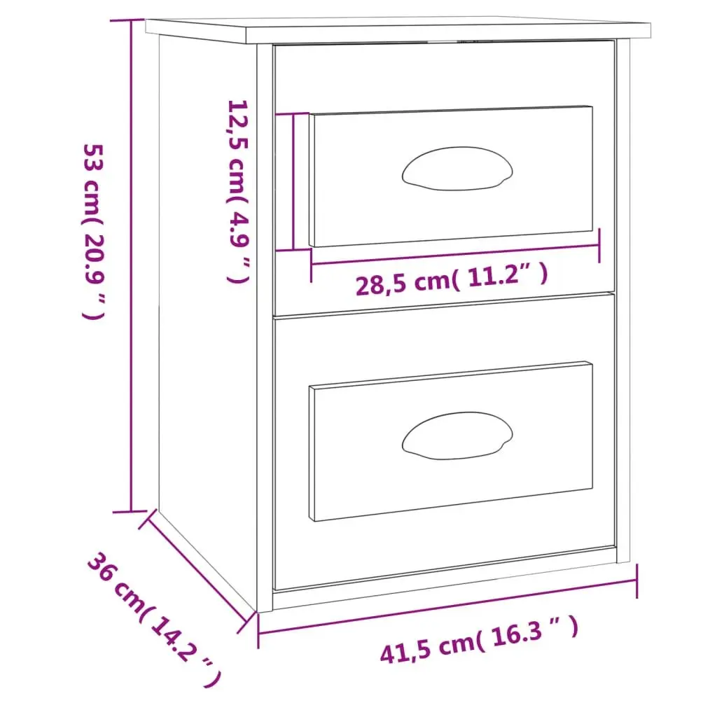 Wall-mounted Bedside Cabinet Brown Oak 41.5x36x53cm Engineered Wood 2 Drawer Floating Storage