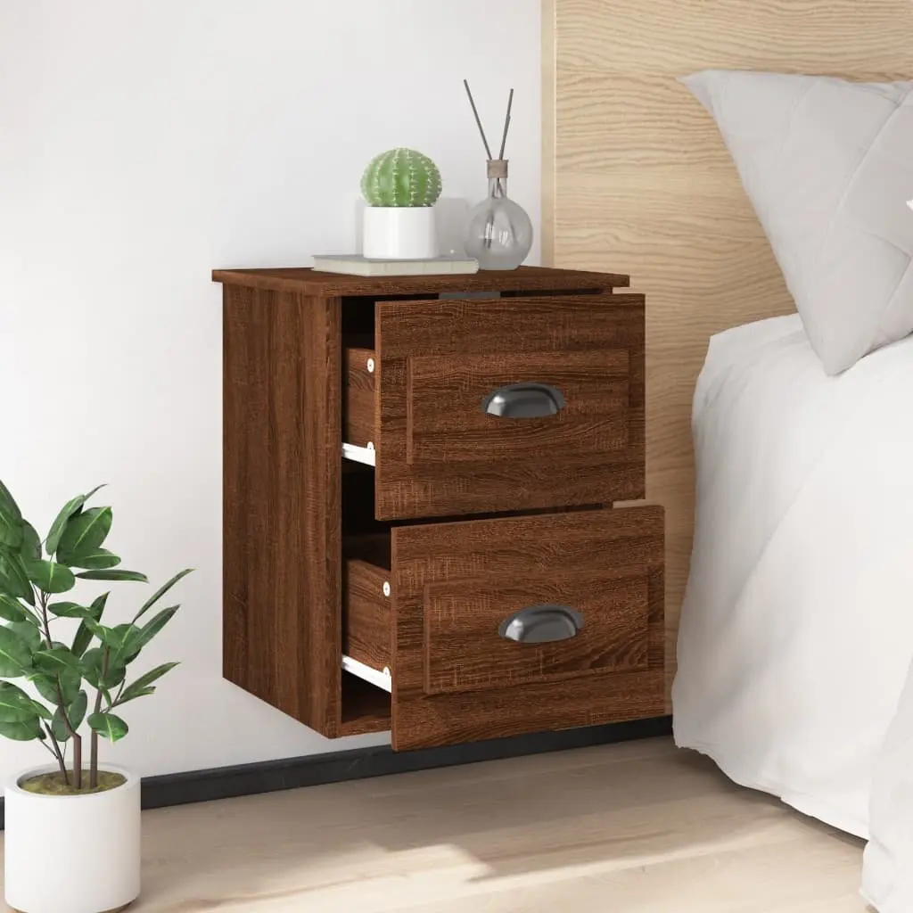 Wall-mounted Bedside Cabinet Brown Oak 41.5x36x53cm Engineered Wood 2 Drawer Floating Storage