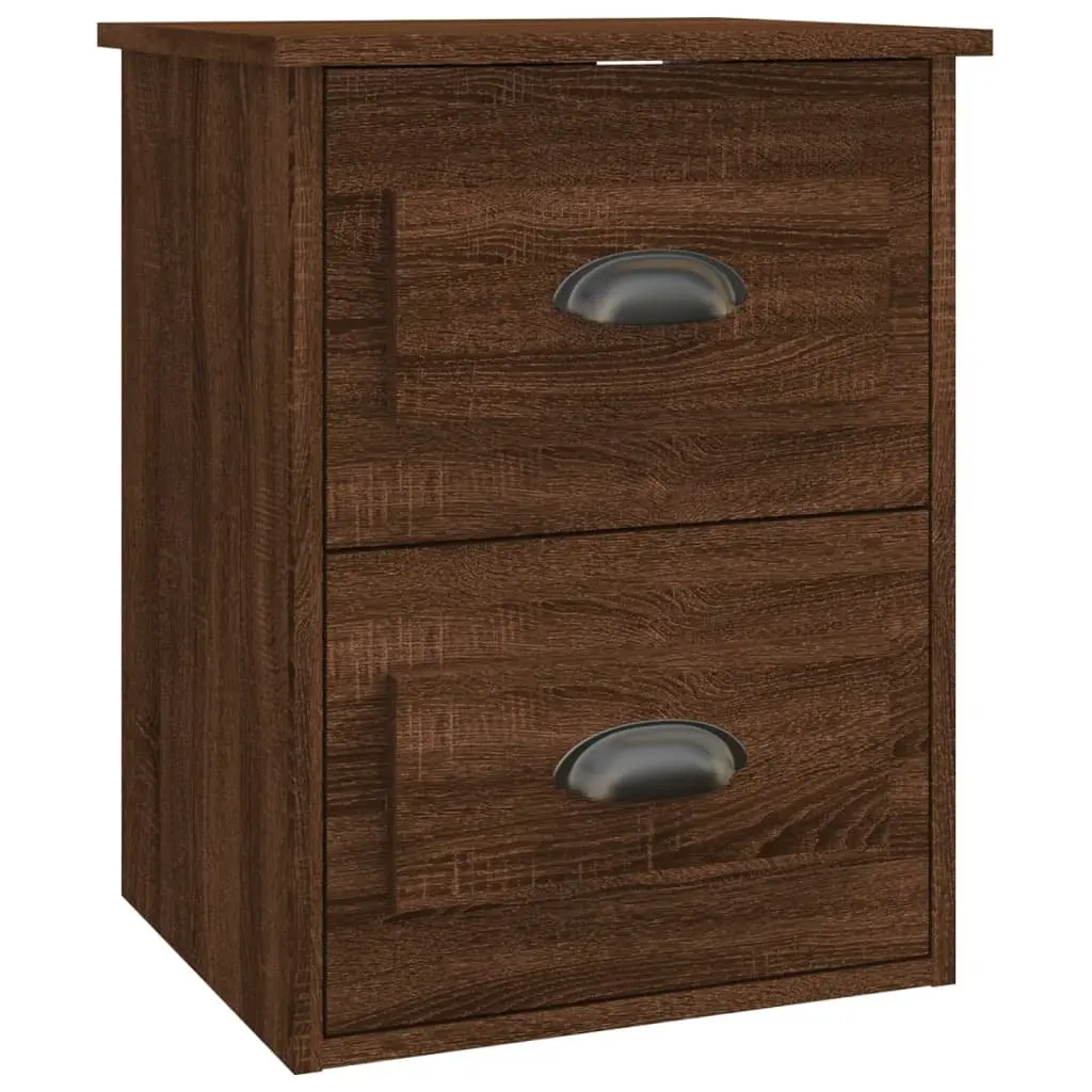 Wall-mounted Bedside Cabinet Brown Oak 41.5x36x53cm Engineered Wood 2 Drawer Floating Storage