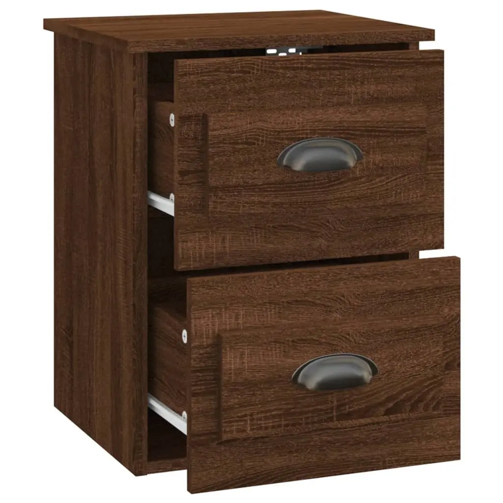 Wall-mounted Bedside Cabinet Brown Oak 41.5x36x53cm Engineered Wood 2 Drawer Floating Storage