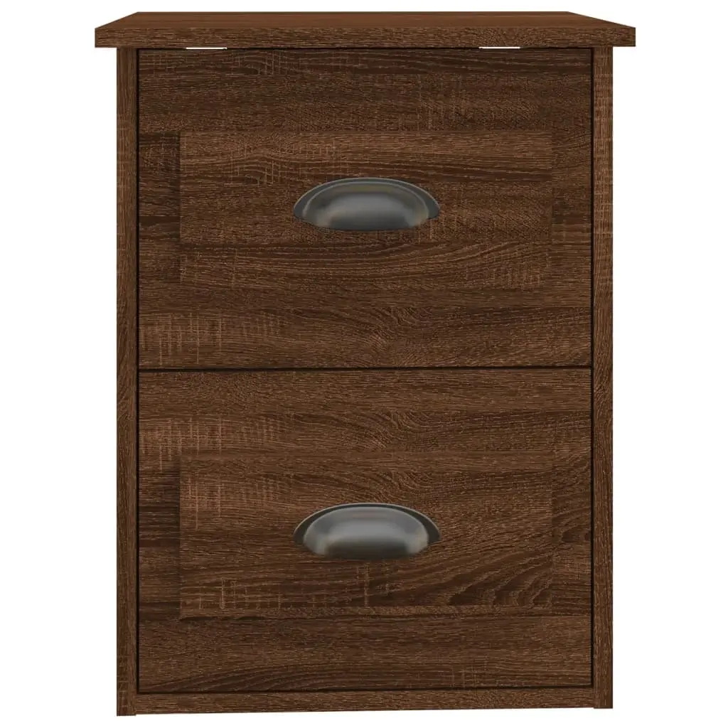 Wall-mounted Bedside Cabinet Brown Oak 41.5x36x53cm Engineered Wood 2 Drawer Floating Storage