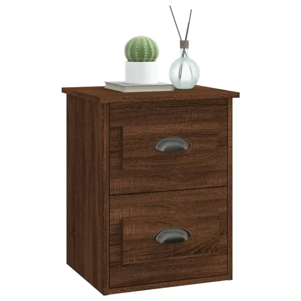 Wall-mounted Bedside Cabinet Brown Oak 41.5x36x53cm Engineered Wood 2 Drawer Floating Storage