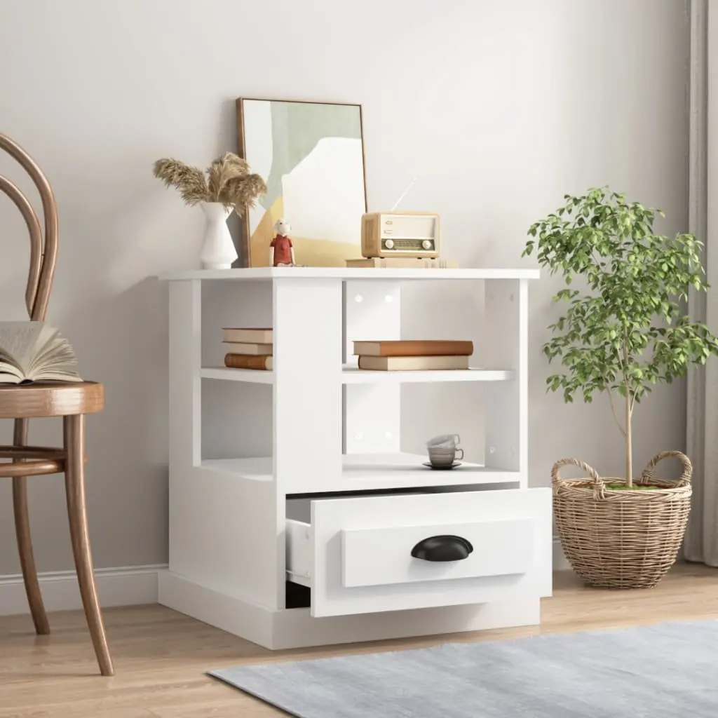 Side Table White 50x50x60 cm Engineered Wood Storage Accent Furniture Living Room