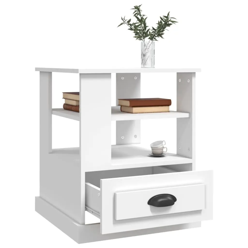 Side Table White 50x50x60 cm Engineered Wood Storage Accent Furniture Living Room