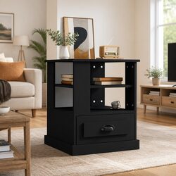 Black Engineered Wood Side Table for Cozy Spaces