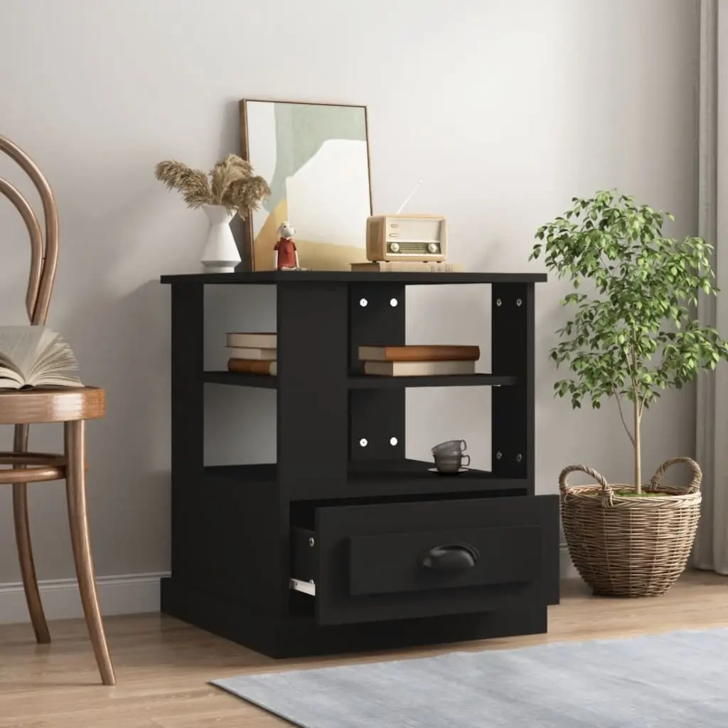 Side Table Black Engineered Wood 50W x 50D x 60H cm Storage Accent Furniture