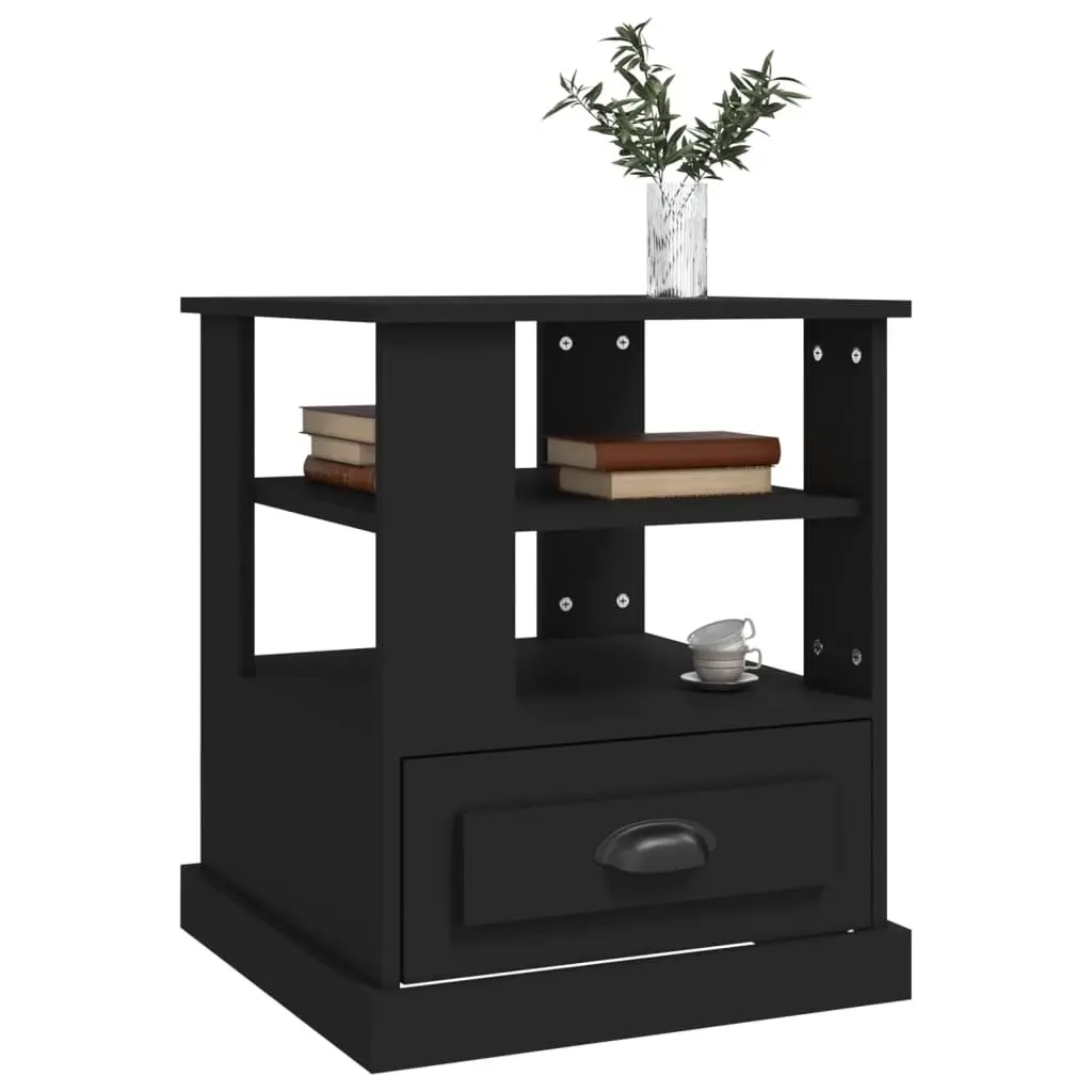 Side Table Black Engineered Wood 50W x 50D x 60H cm Storage Accent Furniture