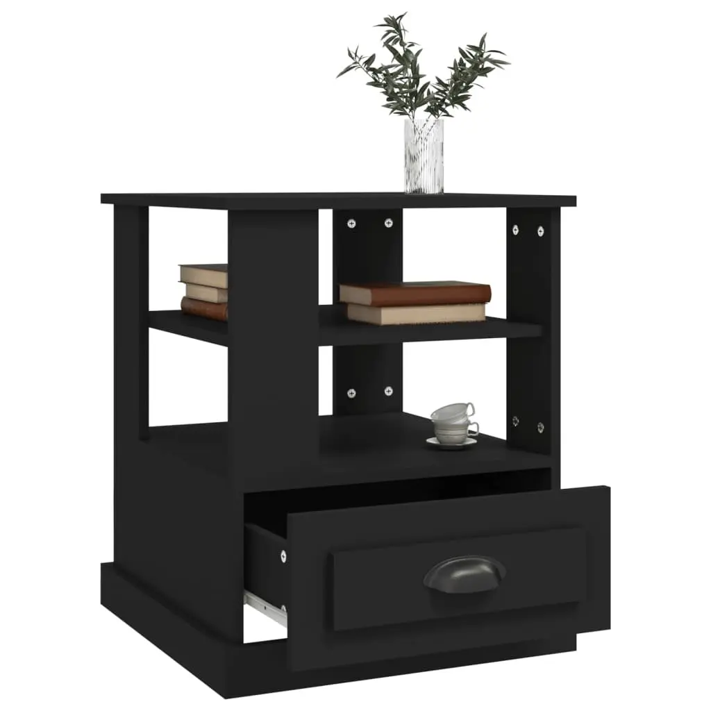 Side Table Black Engineered Wood 50W x 50D x 60H cm Storage Accent Furniture