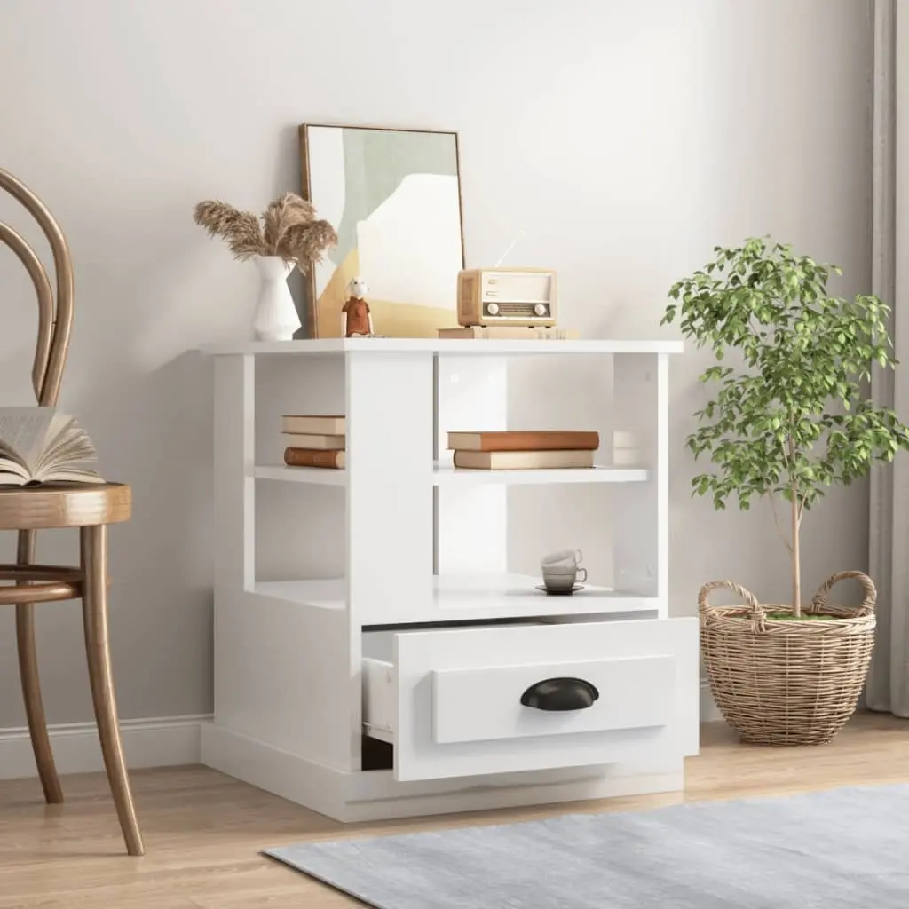 End Table High Gloss White 50 x 50 x 60 cm Engineered Wood