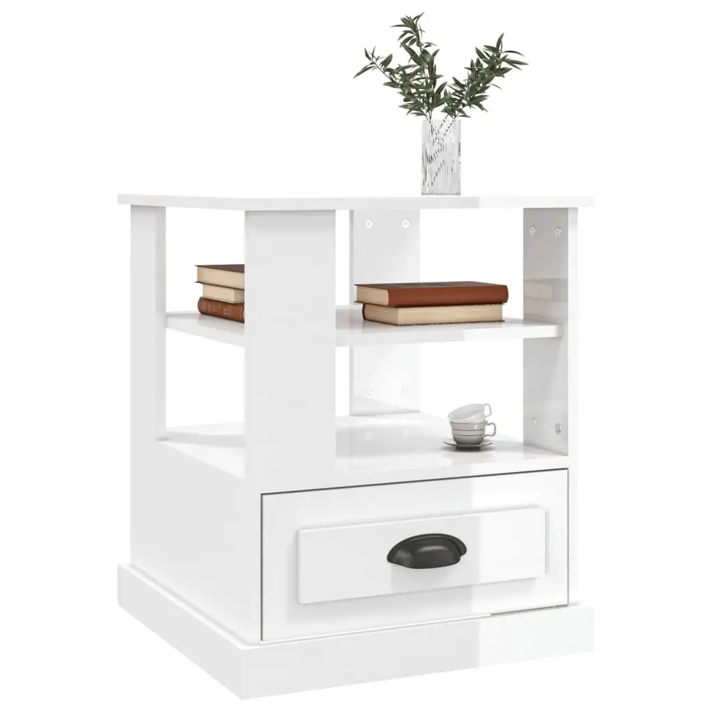 End Table High Gloss White 50 x 50 x 60 cm Engineered Wood