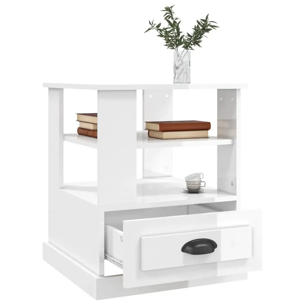 End Table High Gloss White 50 x 50 x 60 cm Engineered Wood