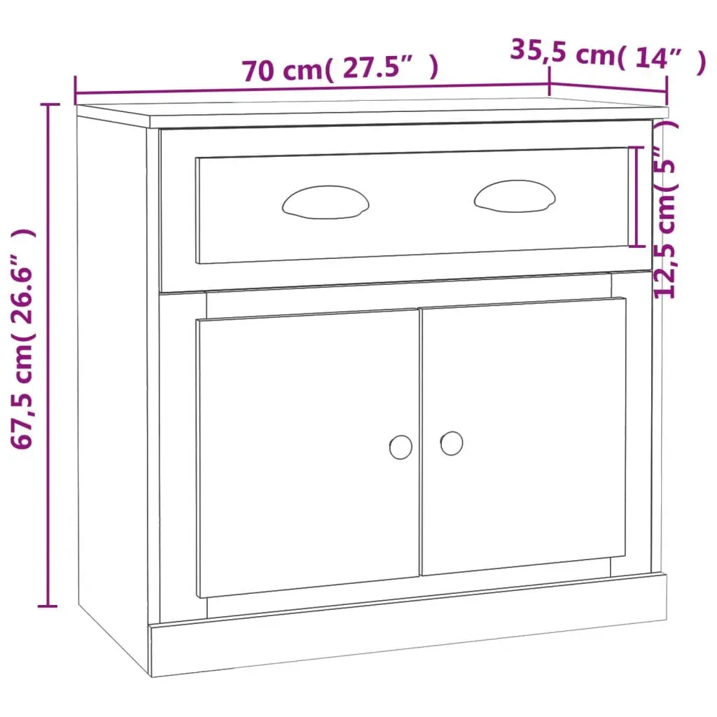 Brown Engineered Wood Sideboard Storage Cabinet 70cm