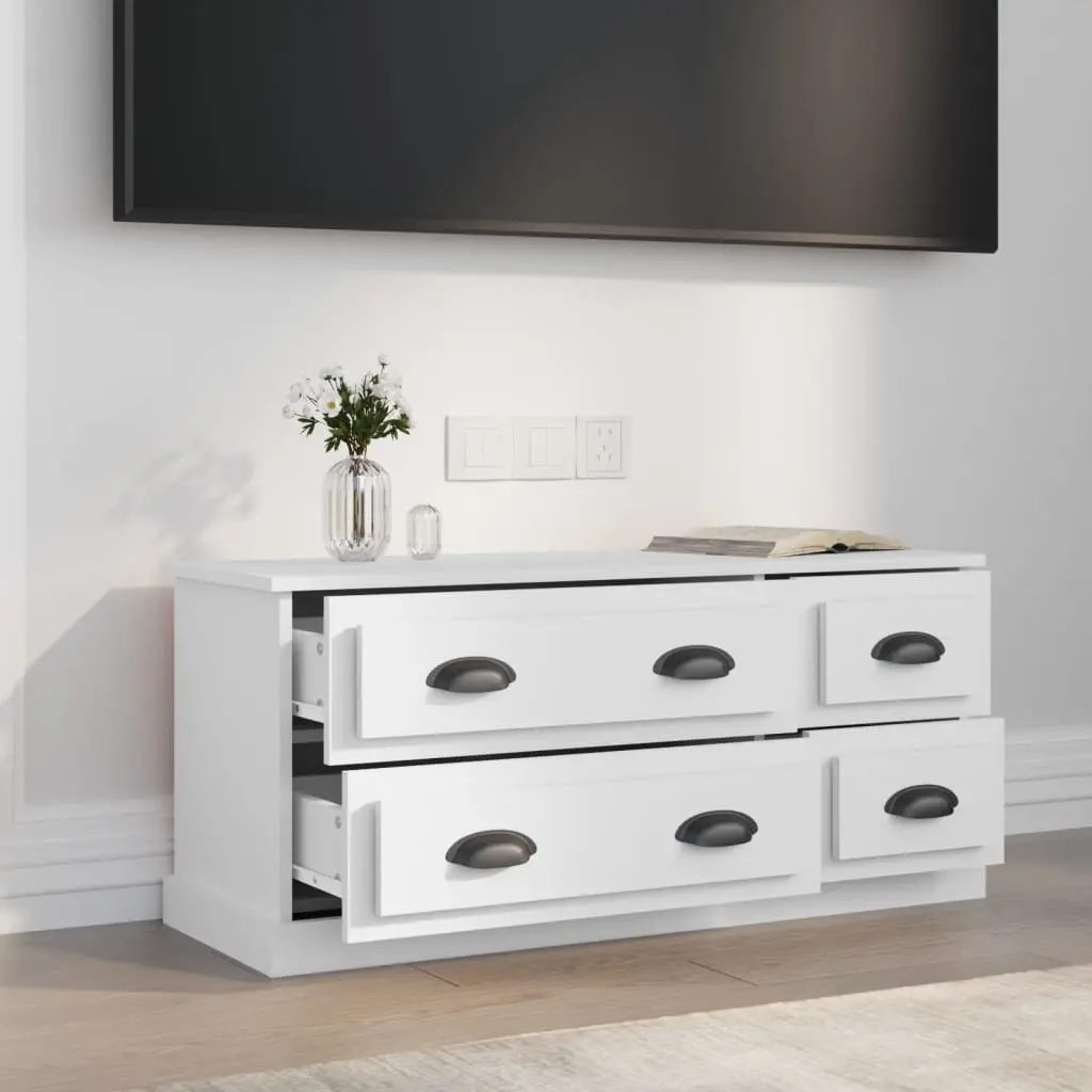 White TV Cabinet 100x35.5x45cm with 4 Drawers